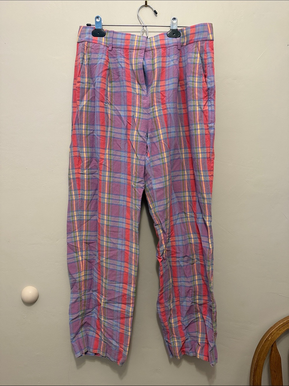 Women’s J Crew Collection Plaid linen Pants in Purple and Red - Classic Fit